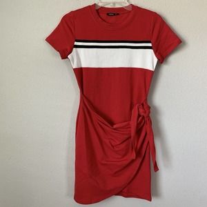 Junie Red Faux Wrap T Shirt Dress